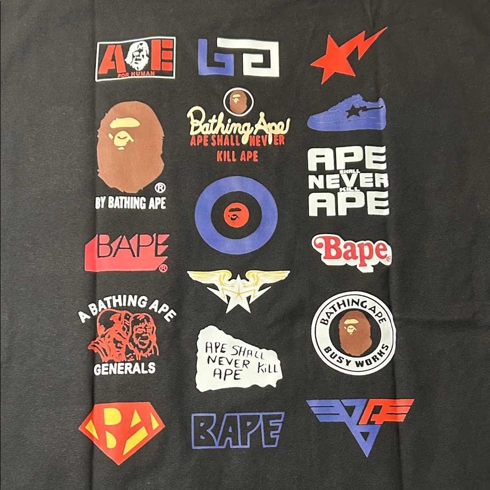 Bape Black T-Shirt with Iconic Ape Logo. Festival. NWT. Medium